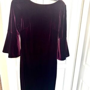 Calvin Klein Velvet Long Sleeve Dress in Deep Purple